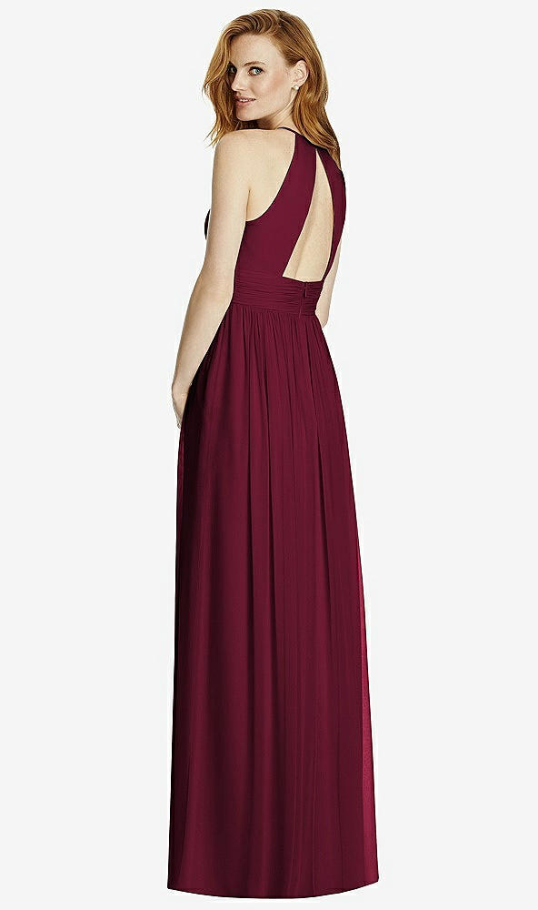 Back View - Cabernet Cutout Open-Back Shirred Halter Maxi Dress