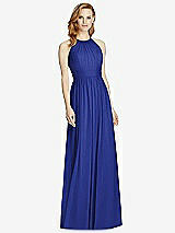 Front View Thumbnail - Cobalt Blue Cutout Open-Back Shirred Halter Maxi Dress