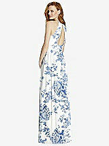 Rear View Thumbnail - Cottage Rose Dusk Blue Cutout Open-Back Shirred Halter Maxi Dress