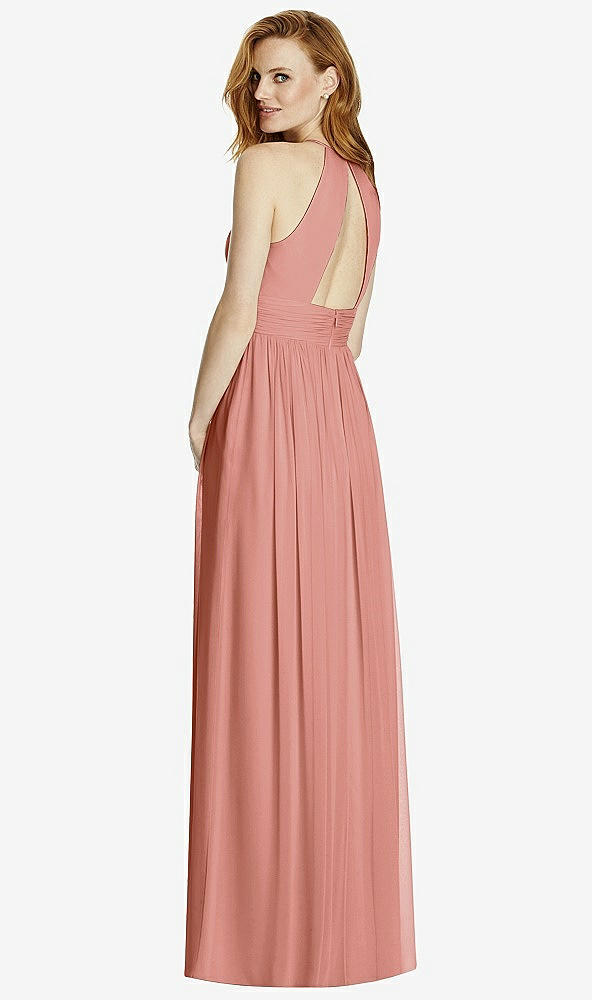 Back View - Desert Rose Cutout Open-Back Shirred Halter Maxi Dress