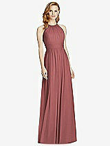 Front View Thumbnail - English Rose Cutout Open-Back Shirred Halter Maxi Dress