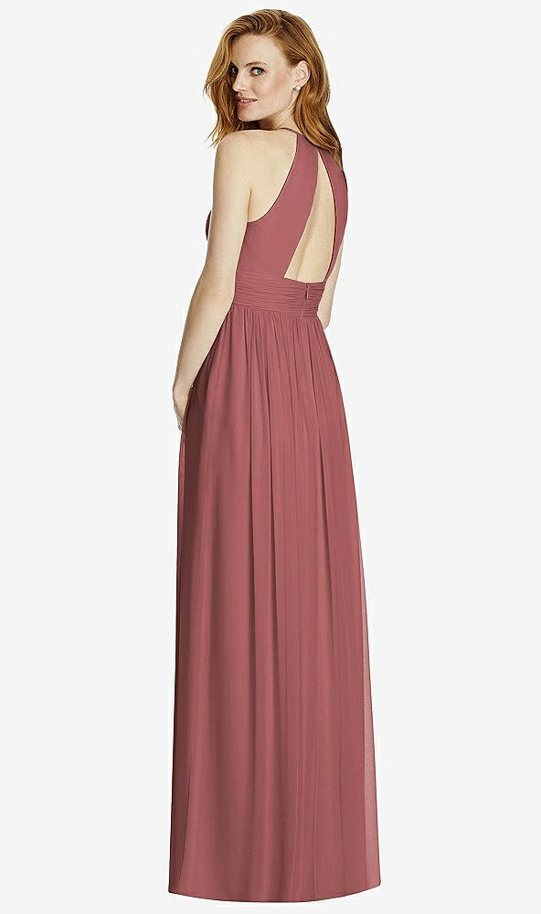 Back View - English Rose Cutout Open-Back Shirred Halter Maxi Dress