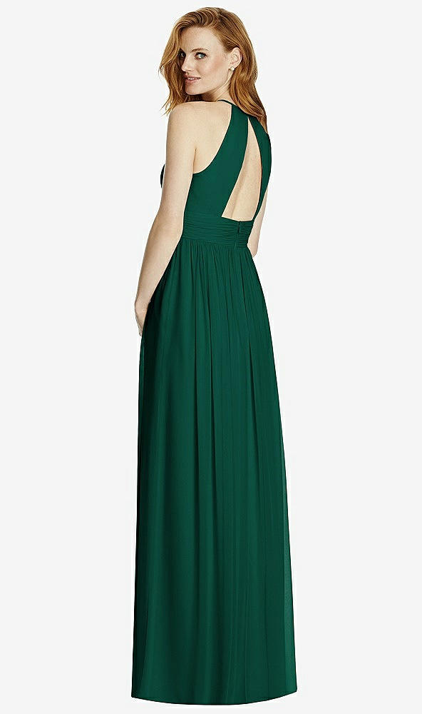 Back View - Hunter Green Cutout Open-Back Shirred Halter Maxi Dress