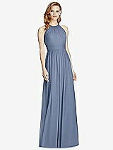 Front View Thumbnail - Larkspur Blue Cutout Open-Back Shirred Halter Maxi Dress