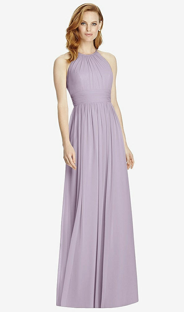 Front View - Lilac Haze Cutout Open-Back Shirred Halter Maxi Dress