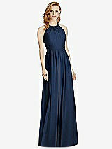 Front View Thumbnail - Midnight Navy Cutout Open-Back Shirred Halter Maxi Dress