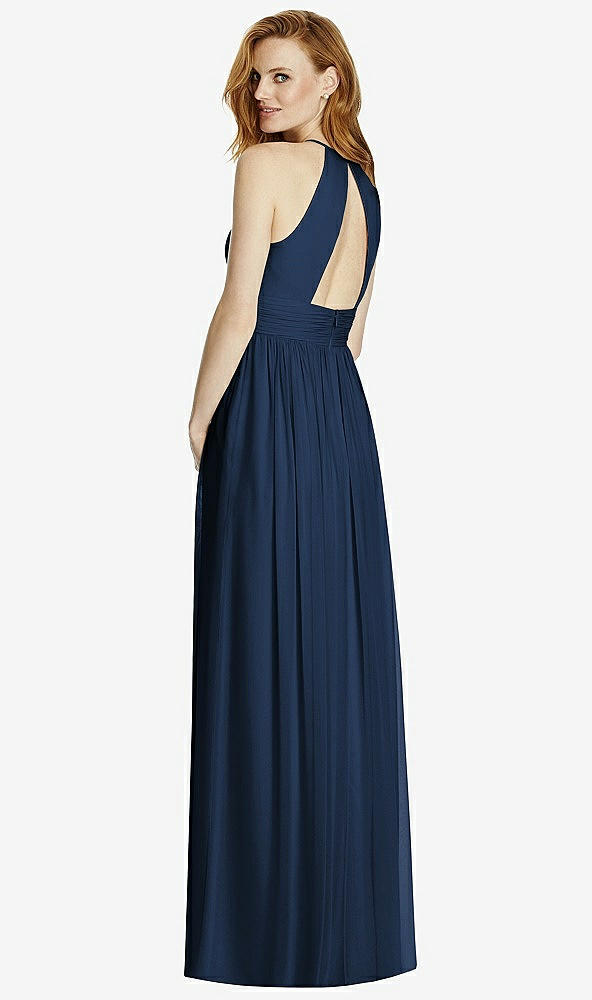 Back View - Midnight Navy Cutout Open-Back Shirred Halter Maxi Dress