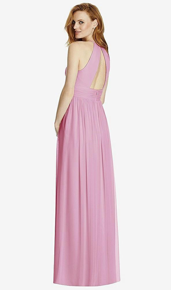 Back View - Powder Pink Cutout Open-Back Shirred Halter Maxi Dress