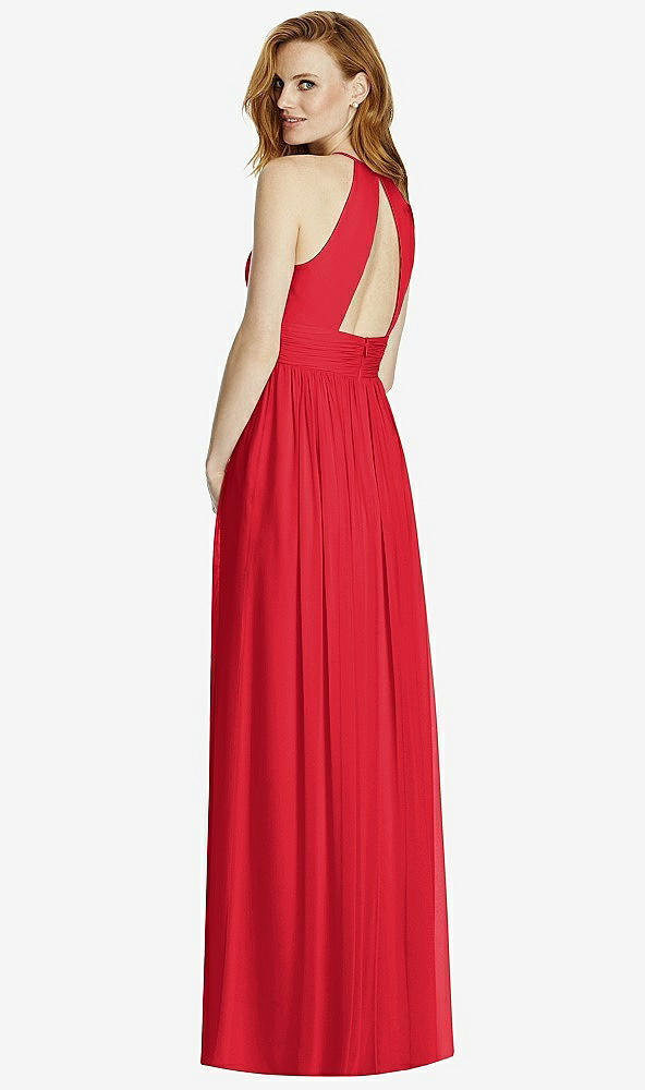 Back View - Parisian Red Cutout Open-Back Shirred Halter Maxi Dress