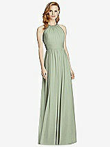 Front View Thumbnail - Sage Cutout Open-Back Shirred Halter Maxi Dress