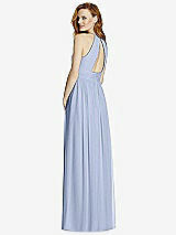 Rear View Thumbnail - Sky Blue Cutout Open-Back Shirred Halter Maxi Dress