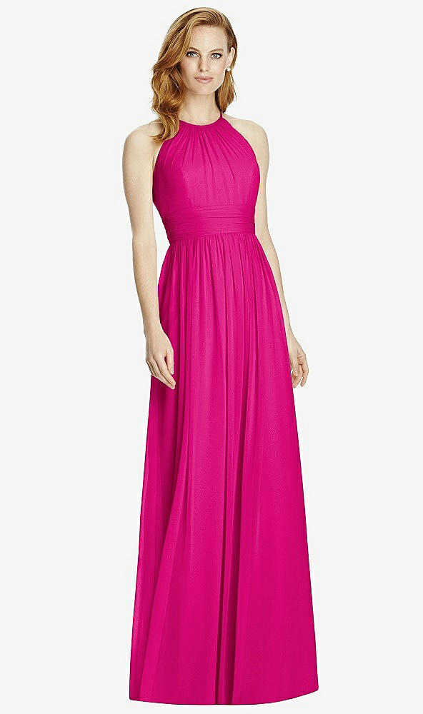 Front View - Think Pink Cutout Open-Back Shirred Halter Maxi Dress