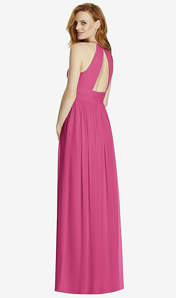 Back View - Tea Rose Cutout Open-Back Shirred Halter Maxi Dress