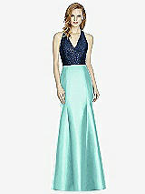 Front View Thumbnail - Coastal & Midnight Navy Studio Design Collection 4514 Full Length Halter V-Neck Bridesmaid Dress