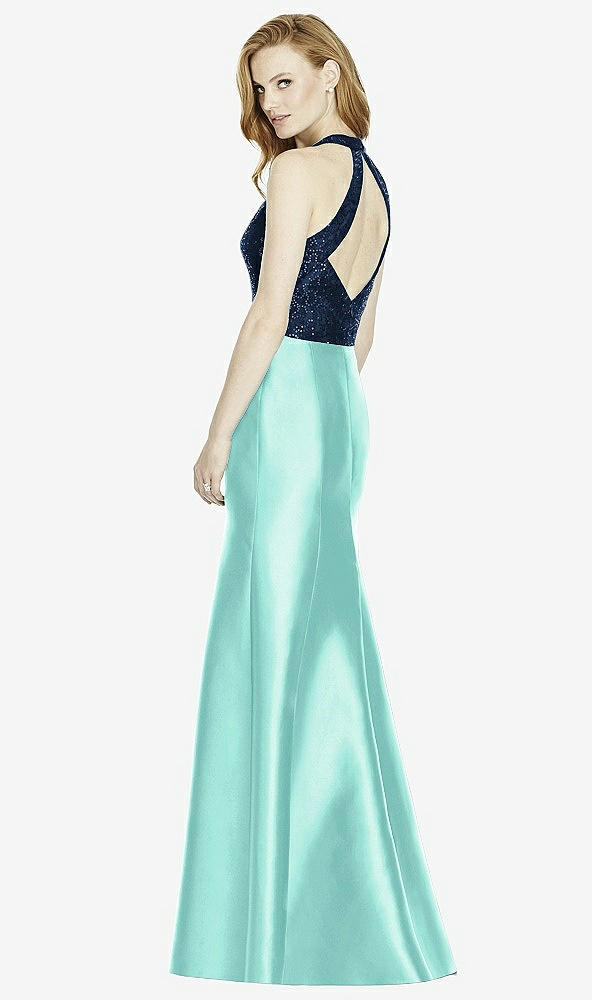 Back View - Coastal & Midnight Navy Studio Design Collection 4514 Full Length Halter V-Neck Bridesmaid Dress