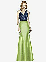 Front View Thumbnail - Mojito & Midnight Navy Studio Design Collection 4514 Full Length Halter V-Neck Bridesmaid Dress