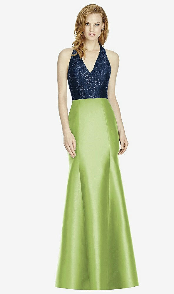 Front View - Mojito & Midnight Navy Studio Design Collection 4514 Full Length Halter V-Neck Bridesmaid Dress