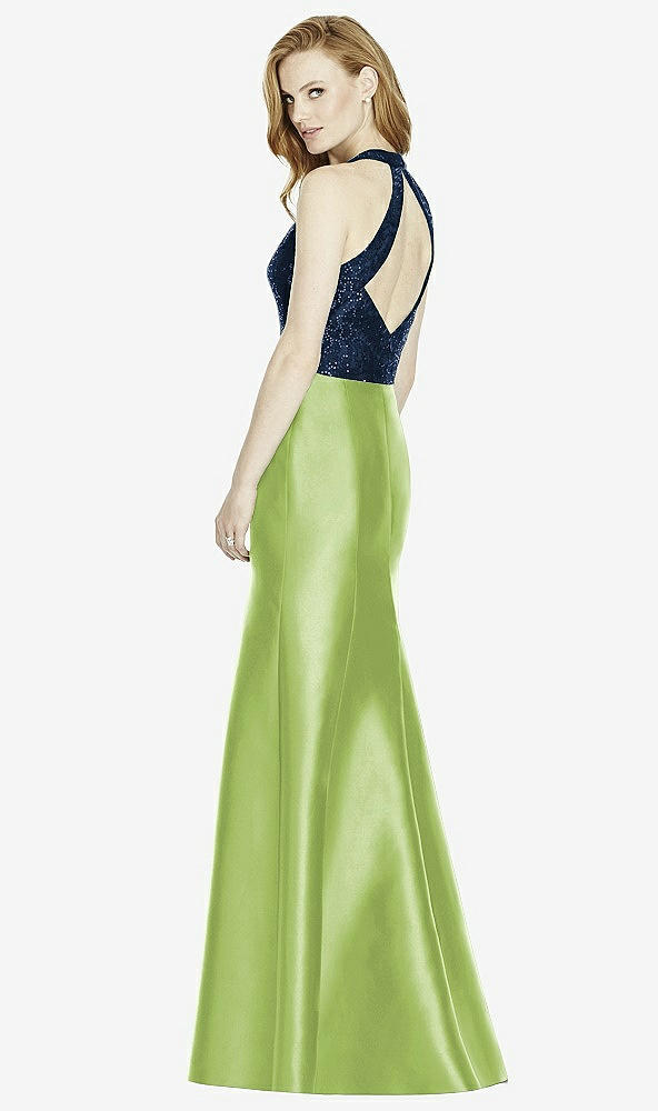 Back View - Mojito & Midnight Navy Studio Design Collection 4514 Full Length Halter V-Neck Bridesmaid Dress