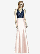 Front View Thumbnail - Blush & Midnight Navy Studio Design Collection 4514 Full Length Halter V-Neck Bridesmaid Dress