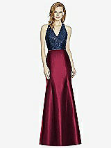 Front View Thumbnail - Cabernet & Midnight Navy Studio Design Collection 4514 Full Length Halter V-Neck Bridesmaid Dress