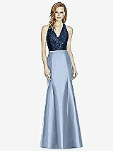 Front View Thumbnail - Cloudy & Midnight Navy Studio Design Collection 4514 Full Length Halter V-Neck Bridesmaid Dress