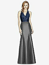 Front View Thumbnail - Gunmetal & Midnight Navy Studio Design Collection 4514 Full Length Halter V-Neck Bridesmaid Dress