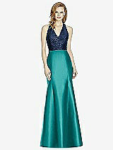 Front View Thumbnail - Jade & Midnight Navy Studio Design Collection 4514 Full Length Halter V-Neck Bridesmaid Dress