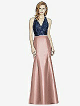 Front View Thumbnail - Neu Nude & Midnight Navy Studio Design Collection 4514 Full Length Halter V-Neck Bridesmaid Dress