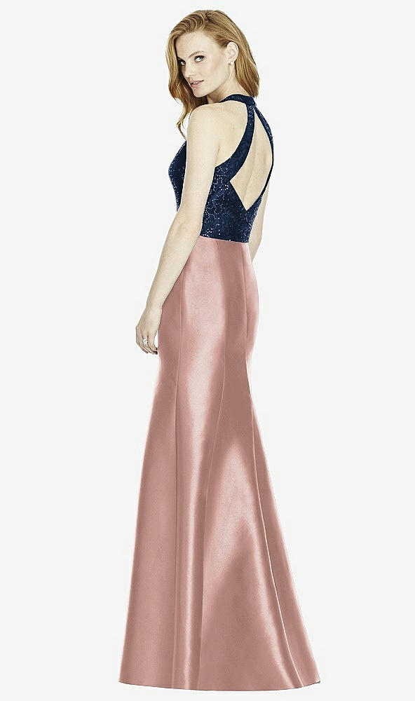 Back View - Neu Nude & Midnight Navy Studio Design Collection 4514 Full Length Halter V-Neck Bridesmaid Dress