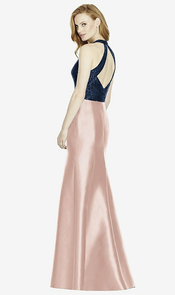 Back View - Toasted Sugar & Midnight Navy Studio Design Collection 4514 Full Length Halter V-Neck Bridesmaid Dress