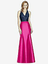 Front View Thumbnail - Think Pink & Midnight Navy Studio Design Collection 4514 Full Length Halter V-Neck Bridesmaid Dress