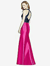 Rear View Thumbnail - Think Pink & Midnight Navy Studio Design Collection 4514 Full Length Halter V-Neck Bridesmaid Dress