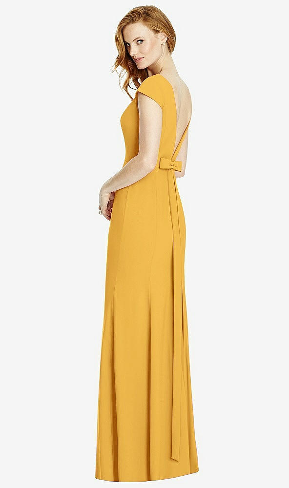 Front View - NYC Yellow Bateau-Neck Cap Sleeve Open-Back Trumpet Gown