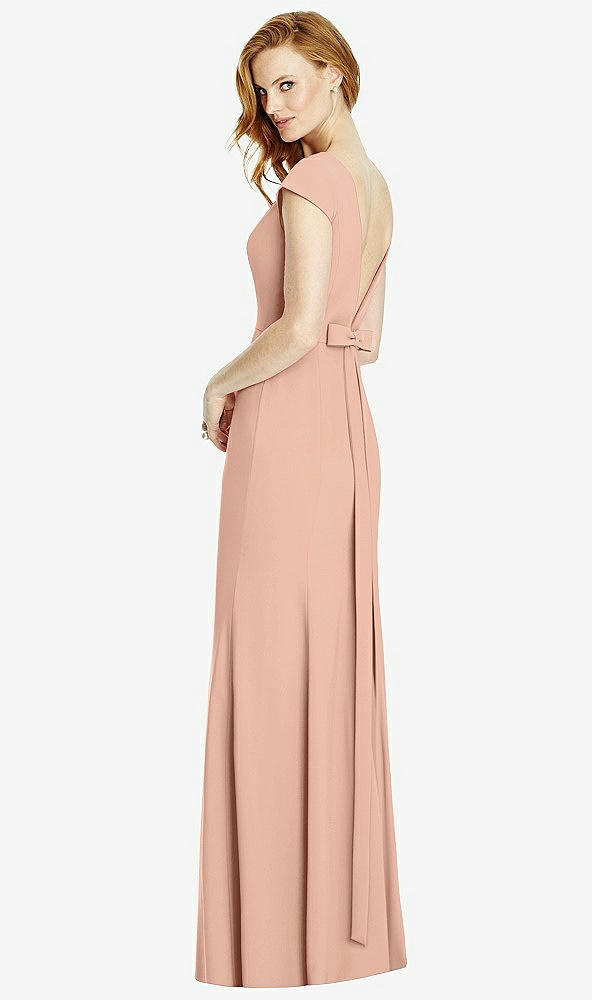 Front View - Pale Peach Bateau-Neck Cap Sleeve Open-Back Trumpet Gown