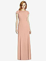 Rear View Thumbnail - Pale Peach Bateau-Neck Cap Sleeve Open-Back Trumpet Gown