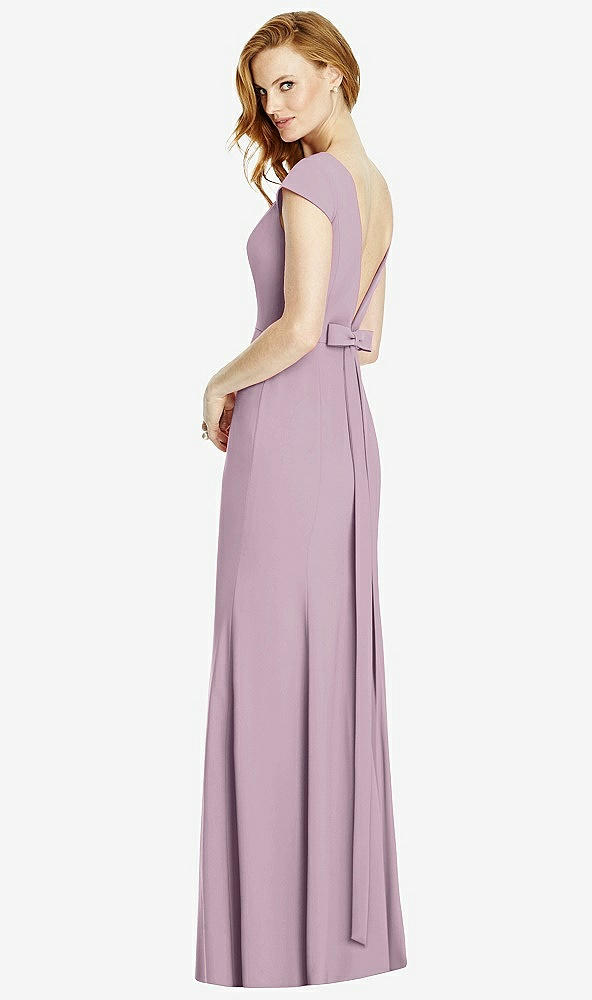 Front View - Suede Rose Bateau-Neck Cap Sleeve Open-Back Trumpet Gown