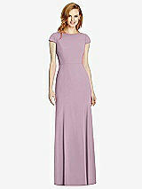 Rear View Thumbnail - Suede Rose Bateau-Neck Cap Sleeve Open-Back Trumpet Gown