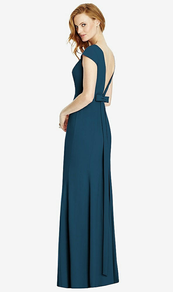 Front View - Atlantic Blue Bateau-Neck Cap Sleeve Open-Back Trumpet Gown