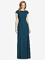 Rear View Thumbnail - Atlantic Blue Bateau-Neck Cap Sleeve Open-Back Trumpet Gown