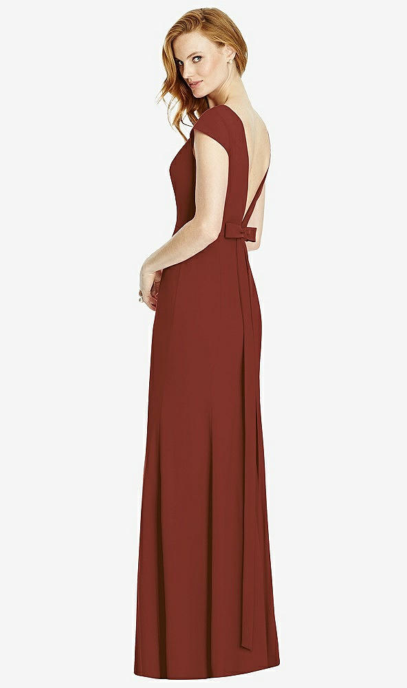 Front View - Auburn Moon Bateau-Neck Cap Sleeve Open-Back Trumpet Gown