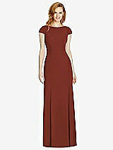 Rear View Thumbnail - Auburn Moon Bateau-Neck Cap Sleeve Open-Back Trumpet Gown