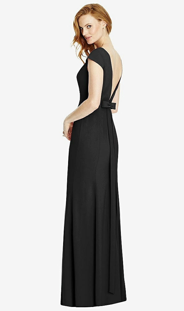 Front View - Black Bateau-Neck Cap Sleeve Open-Back Trumpet Gown