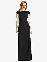 Rear View Thumbnail - Black Bateau-Neck Cap Sleeve Open-Back Trumpet Gown