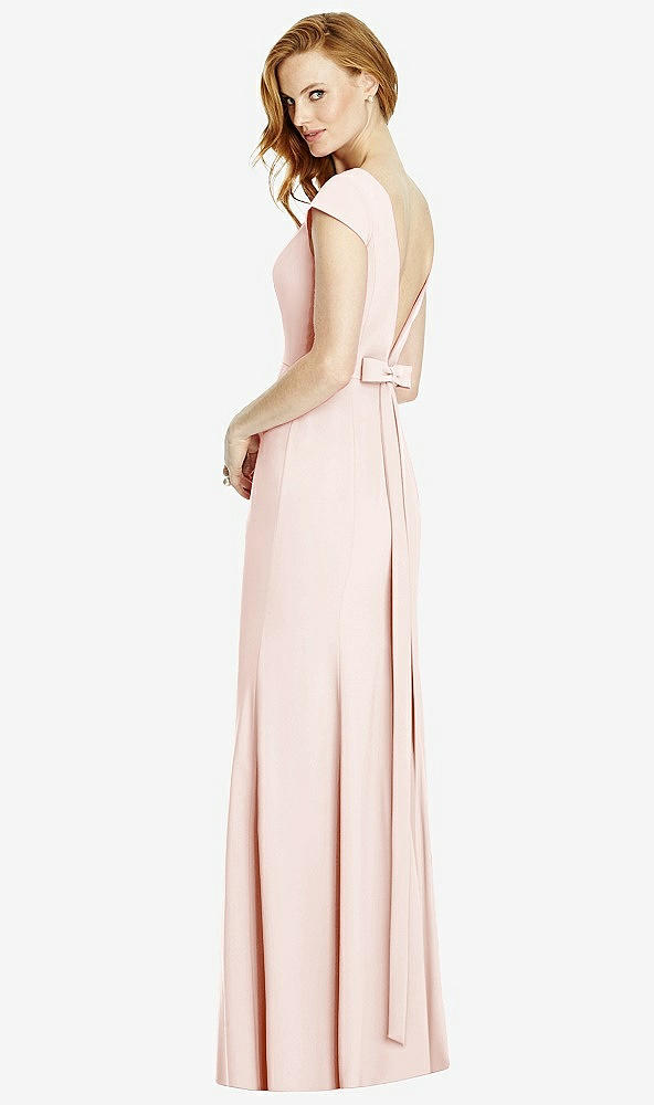 Front View - Blush Bateau-Neck Cap Sleeve Open-Back Trumpet Gown