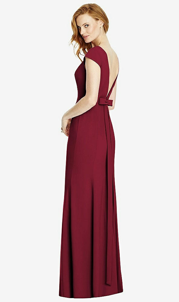 Front View - Burgundy Bateau-Neck Cap Sleeve Open-Back Trumpet Gown