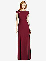 Rear View Thumbnail - Burgundy Bateau-Neck Cap Sleeve Open-Back Trumpet Gown