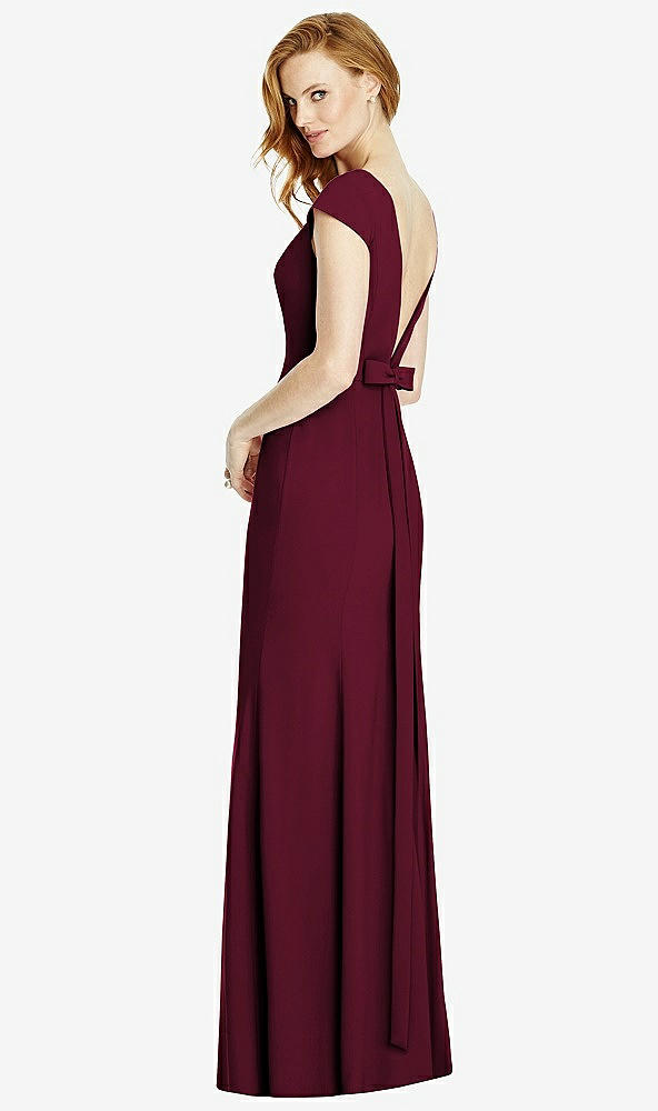 Front View - Cabernet Bateau-Neck Cap Sleeve Open-Back Trumpet Gown