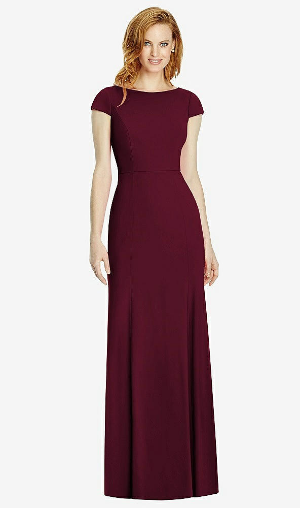 Back View - Cabernet Bateau-Neck Cap Sleeve Open-Back Trumpet Gown