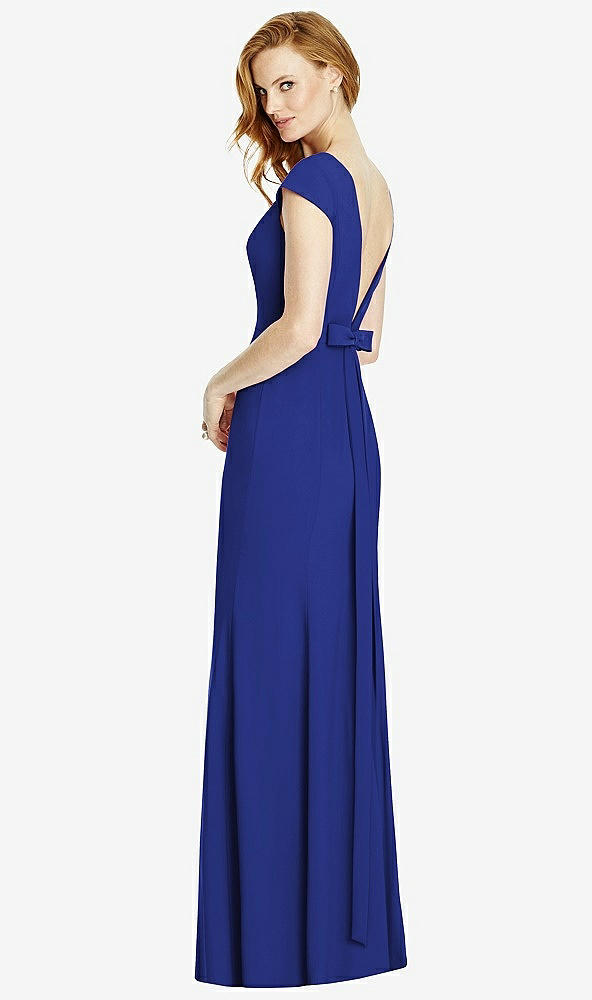 Front View - Cobalt Blue Bateau-Neck Cap Sleeve Open-Back Trumpet Gown