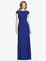 Rear View Thumbnail - Cobalt Blue Bateau-Neck Cap Sleeve Open-Back Trumpet Gown